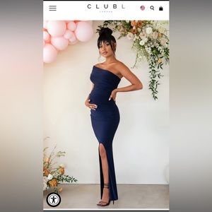 Navy Maternity One Shoulder Fishtail Maxi Dress | Club L London